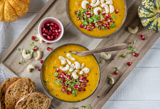 <p>Once the pumpkin and veggies are roasted transfer them into a blender along with the cinnamon, smoked paprika, veggie stock and blend on high until smooth.</p><p><br />Once smooth, add the cashew cream and blend again until creamy. Taste and adjust seasoning according to taste</p>